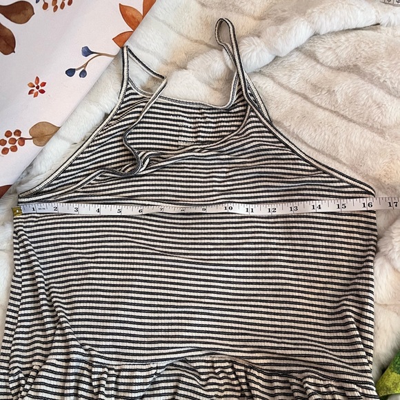 American Eagle Soft Sexy M Tank Extra Slim Ecru Black Striped Ruffle Preppy Rib - Picture 4 of 6